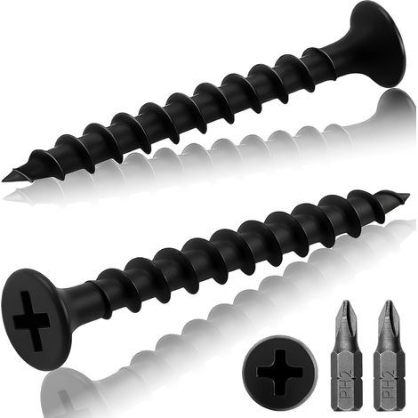 Lot de 220 vis noires pour plaques de plâtre - 4,2 x 40 mm - Vis en ciment pour panneaux de ciment et terrasse - Filetage grossier - Tête bombée en phosphate noir - Avec embout pour cloison (1/5)