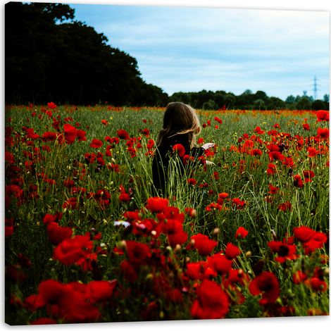 Leinwanddruck „Natur: Frau in einem Mohnfeld“, 90 x 90 cm
