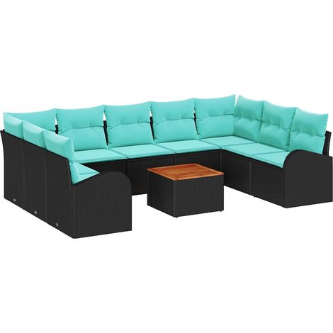Garden Sofa Set 10 pcs Black and Turquoise Poly Rattan vidaXL (1/5)