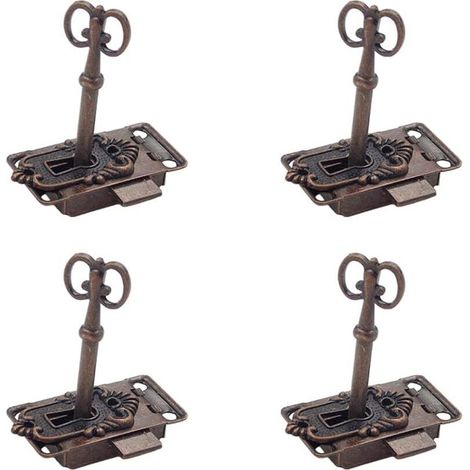 4 Stück Vintage Schloss Set Antik Möbelschloss Schranktürschloss Antik Vintage Schranktürschloss Antikes Schloss und Schlüssel Dekoratives Möbelschloss Schrankschloss für Schließfächer
