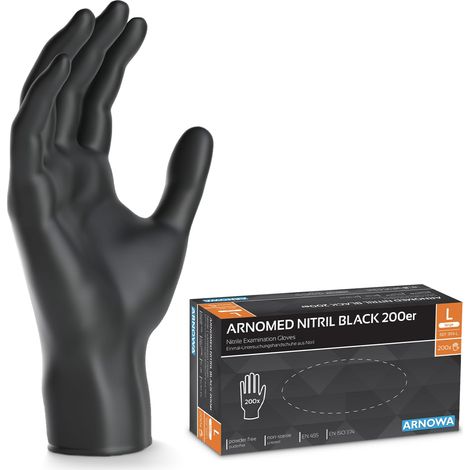 Gants jetables noirs, 200 pièces/boîte, gants nitrile taille L, non poudrés & sans latex, gants jetables, gants disponibles en tailles S, M, L & XL (1/5)
