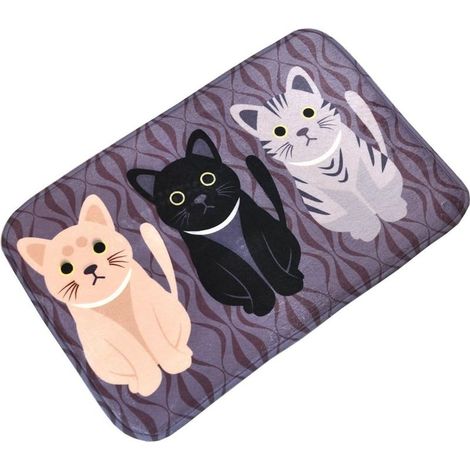 Tapis de Cuisine Antidérapant Tapis de Bain Absorbant Tapis de Devant Evier Décoratif Flannel Carpette Lavable pour Salon Chambre Salle de Bain Noir 40 x 60cm-Fei Yu (1/4)
