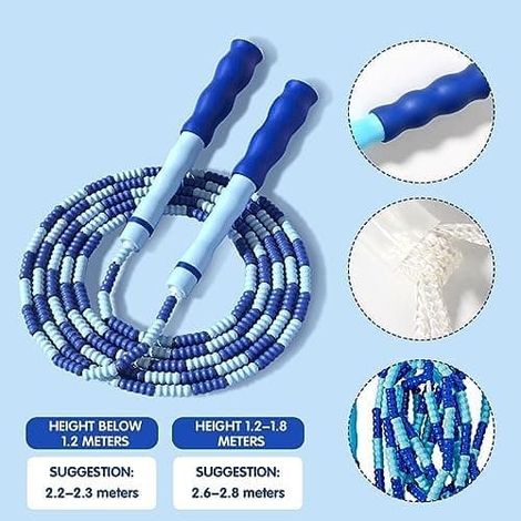 Corde à sauter à perles anti-nœuds, 2,8 m/1,1 po, longueur ajustable, bleue, pour enfants et adultes (1/4)