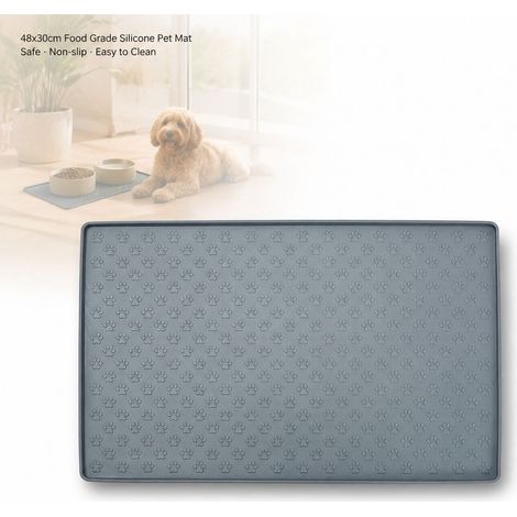 Tappetino in silicone per animali domestici - Piccolo 48x30 cm Grigio - Antiscivolo, impermeabile, facile da pulire per cani, gatti, cibo, acqua (1/5)