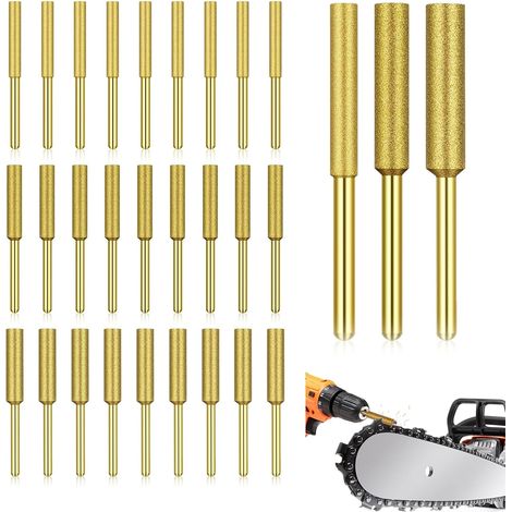 30 Pièces Fraise Diamant, 4 4,8 5,5mm Guide Affûtage, Acier Titane Pour Scie Chaîne (1/5)