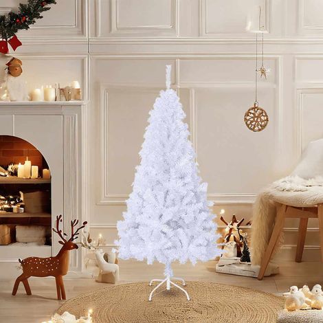 Arbre de Noël Sapin de Noël artificiel avec branches épaisses blanc 120cm PVC (1/5)