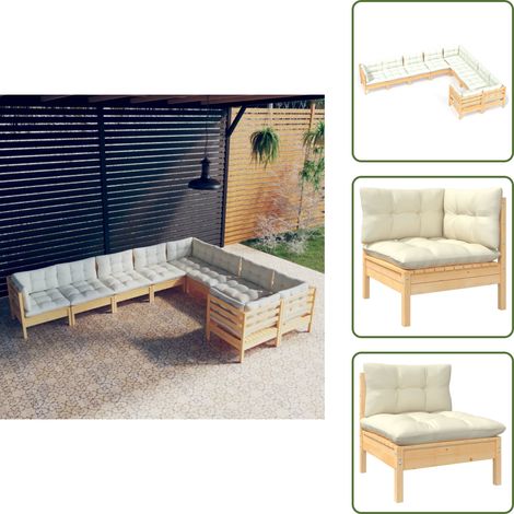 9-tlg. Garten-Lounge-Set mit Creme Kissen Kiefernholz - Gartensaison - Lounge Set - Gartenmöbel - Outdoor Möbel - Kiefernholz (1/5)