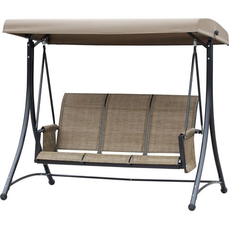 Outsuuny Hollywoodschaukel mit Seitentasche, 3-Sitzer Gartenschaukel mit verstellbarem Sonnendach, Schaukelbank belast bis 300kg, für Garten, Terrasse, 196 x 128 x 172 cm, Braun Aosom