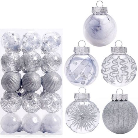 30pcs argent Boule de Noel Or pour Decoration Noel Sapin 6cm, Boules de Noel Transparente Étincelants Deco Sapin Noel avec Fil de Suspension, Kit Decoration Sapin Noel pour Noël Mariage Anniversaire F (1/5)