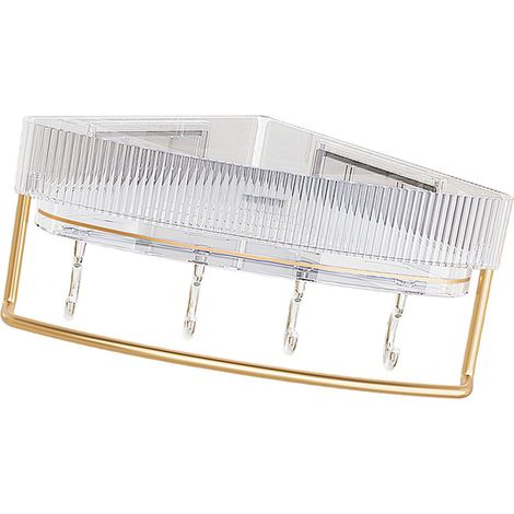 Étagère flottante d'angle murale sans perçage polyvalente moderne avec crochet pour salle de bain (1/4)