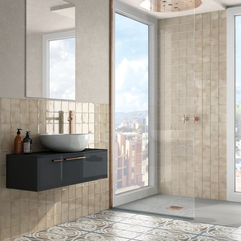 Carrelage mural intérieur effet zellige brillant 10x10 cm Manacor Beige Argile (1/4)