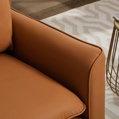 Fauteuil lounge en cuir synthétique anti-griffes, design rétro scandinave minimaliste chic, pour salon, balcon ou chambre. Style élégant et spacieux.