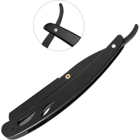 Navaja de afeitar recta plegable de acero inoxidable negro con hoja recta, herramienta de afeitado de barbero de una sola hoja, sin