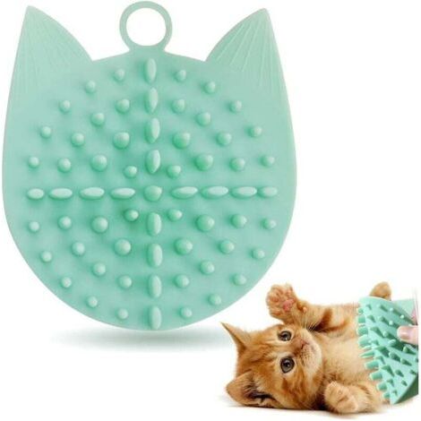 Brosse Pour Chat Mur avec Ventouse et Crochet Puissants, Brosse Massage Chat Pour Prendre un Bain, Brosse Chat Toiletteur Doux Silicone Matériel Pour les Chats Poil Court /Poil Long(Vert) (1/5)