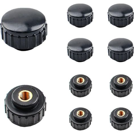 10 pezzi di pomello di serraggio filettato zigrinato M4 con dadi filettati femmina in ottone nero per apparecchiature meccaniche (1/5)