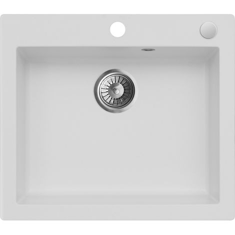 Granitspüle - Spülbecken - Küchenspüle - 57 x 50 cm - Weiss - Einbauspüle - Hochwertiges Material - Kratzfest und Elegant, mit Siphon, Mojito 60 (1/5)