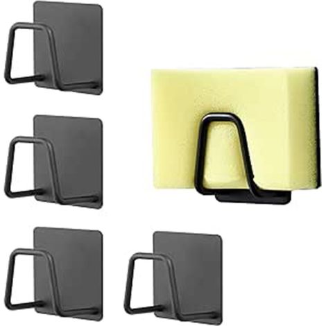 4 pièces support pour éponge, crochet inoxydable 5 x 5 cm, porte-éponge noir moderne pour évier de cuisine (1/4)