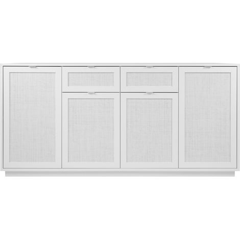 Aparador 180x40 cm blanco mate con cuatro puertas y dos cajones efecto mimbre - Sulmona (1/5)