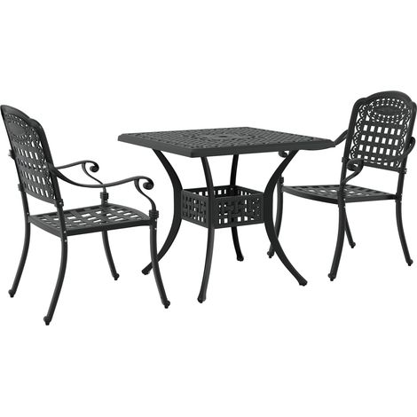 Conjunto de mesa de jardín 3 uds. Negro Aluminio fundido vidaXL (1/5)