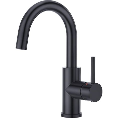 1 Robinet Mitigeur Lavabo Pivotant 360° Acier Inoxydable Bec Haut Noir Mat Salle Bain Cuisine (1/5)