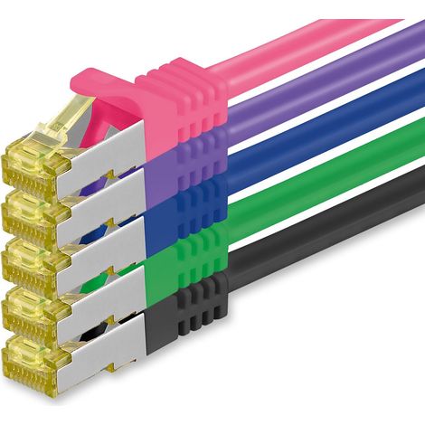 5x 2,0 M - Câble réseau CAT-7 Cat.7, Ethernet, Lan & câble patch RJ-45 SFTP 10GB/s - 5 couleurs 02 (1/5)