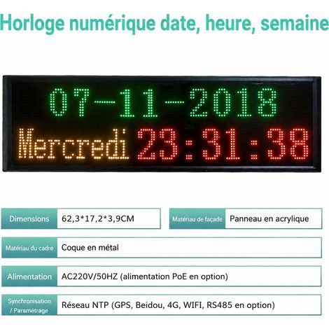Horloge murale digitale LED NTP à matrice de points 6 chiffres heure date semaine 6 réf 5553 1 kg – Livraison gratuite