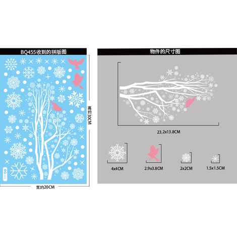 Autocollants pour fenêtre flocons de neige blancs et branches d'arbre, autocollants scène de forêt enneigée avec colibris, décorations de Noël hivernales, décorations de fenêtre statiques, anti-collis