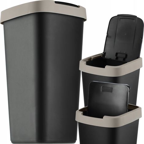 KADAX Cubo de basura de 25 l, con tapa abatible, para reciclaje, de plástico, robusto, negro y marrón claro (1/5)