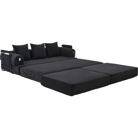 CHICFURN Divano modulare 200x190x67 cm in tessuto a coste nero con pouf per piccoli spazi (1/5)