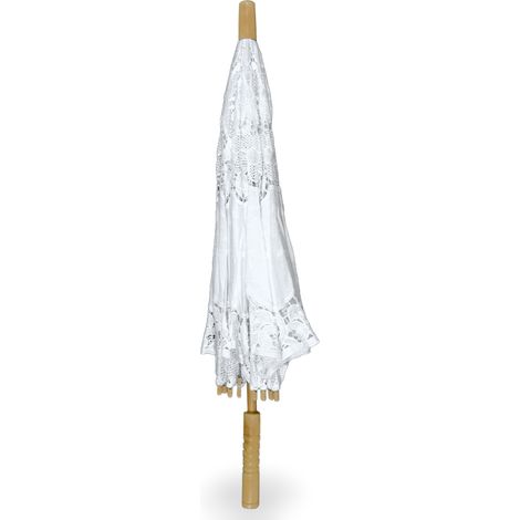 Ombrello Wedding Grande in Legno con Pizzo Bianco Ricamato 76 x h 65  cm
