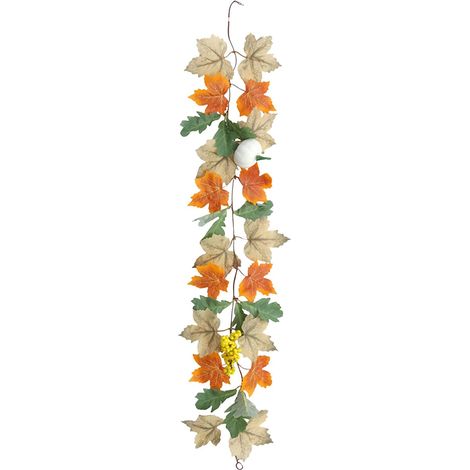 Guirlande d'automne feuilles d'érable 3 couleurs – 1 mètre avec citrouilles et baies – Décoration suspendue pour Thanksgiving, fête des récoltes, cheminée et maison de ferme (1/5)