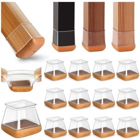 20pcs Carré Protection Pied de Chaise Silicone, Patin de Chaise, Protections de Sol en Silicone Transparent pour Sols en Bois Dur, pour Pieds de Chaise avec Patins en Feutre enveloppé, Fit 27-36mm (1/5)