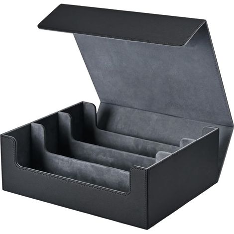 Boîte de Rangement de Cartes pour Cartes à Collectionner, Porte-Cartes à Fermeture Magnétique, Étui à Chargement Latéral Supérieur, Boîte de Cartes de Noir + Bleu (1/5)