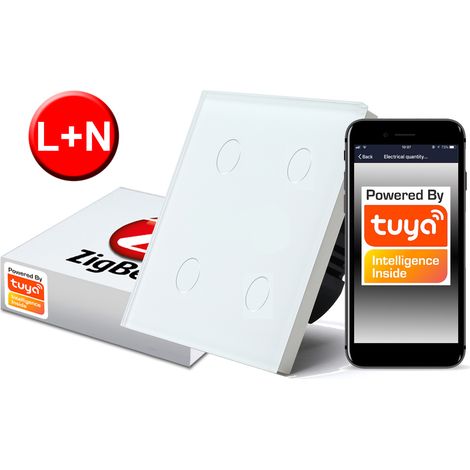 ZigBee TUYA Touch-Schalter 4-polig weiß  L+N (1/5)