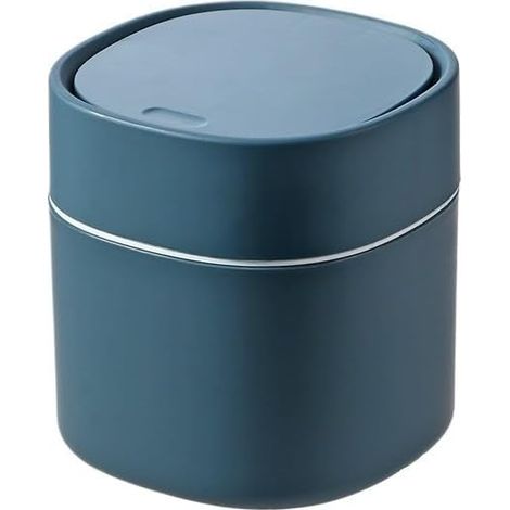 Mini papelera de plástico con tapa para encimera, ideal para escritorios de oficina y tocadores de baño (azul) (1/5)