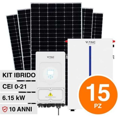 Kit 6.15KW 15 Pannelli solari fotovoltaici 410W IP68 + Inverter monofase + Batteria LIFEPO4 (1/5)