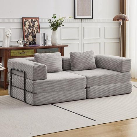 2-Sitzer Schlafsofa aus Chenille, modulares Sofa mit Bettfunktion für Wohnzimmer und Gästezimmer