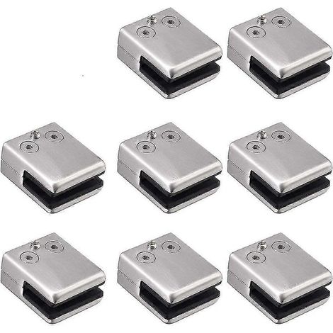 Glasklemme, 8er-Pack, Edelstahl, Vierkantklemme, 6–8 mm, flache Rückseite