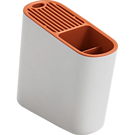 Bloc à couteaux de cuisine inclinable avec égouttage, coloris blanc et orange (1/4)