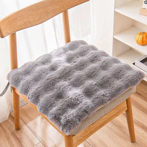 Coussin d'assise en fausse fourrure et soie - convient pour les bureaux, restaurants, chaises, etc. - 1 pièce, gris foncé, 40×40 cm (1/3)