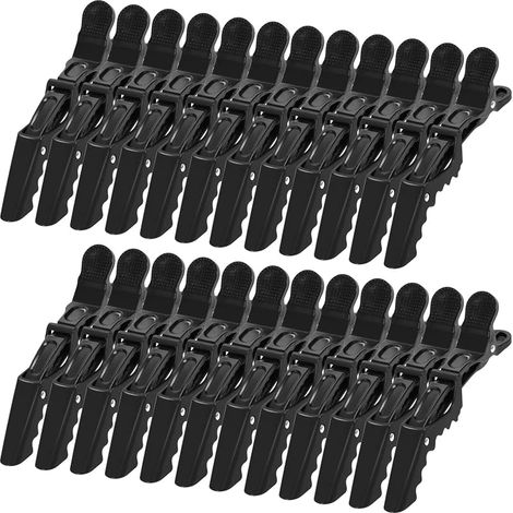 24 Pièces Barrette Coiffeur Professionnelle,Pinces Cheveux Crocodiles,Épingle à Cheveux,la Poignée Antidérapante (Noir) (1/5)