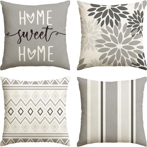 Coussins de décoration gris dahlias géométriques du printemps, lot de 4, 45x45 cm, housse de coussin décorative, pour canapé, salon, extérieur, décoration (1/5)