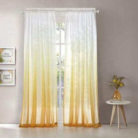 Rideaux Voilages- Dégradé Jaune - 132cm244 cm - 2 Panneaux - Œillets Argentés (1/4)