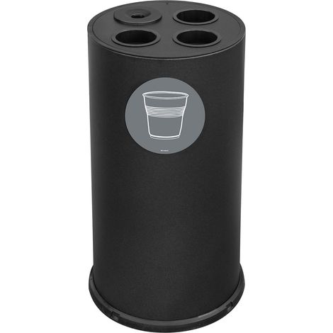 Pattumiera a Bidone per Raccolta Differenziata Ø35x72 cm 3 Scomparti Tubolari e 1 Vaschetta in Acciaio Verniciato Nero