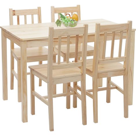 Décoshop26 – Ensemble de 4 chaises et table de salle à manger en bois massif pin – Style rustique – Charge max 150 kg – Hauteur d'assise 45 cm – 40003065 (1/5)