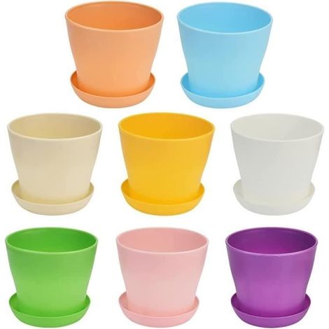 wantouth petits pots de fleurs en plastique coloré pour la décoration de votre jardin avec plateau, semis pépinière, pot de f (1/4)