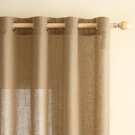 Rideaux en Lin Transparents avec Oeillets Rideau Voilages de Fenêtre Lin Décorative Voile de Fenêtre Draperie Intérieur Elegant Vintage pour Salon Bureau 2 Panneaux 140x145 cm Marron