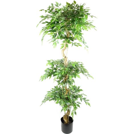 180cm Artificial Twisted Trunk Fruticosa Ficus Tree Triple Ball Topiary 1984 Leaves (1/4)