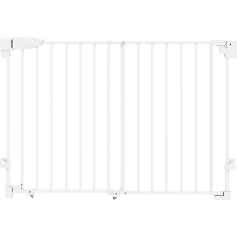Cancelletto di Sicurezza per Cani 74,5-111,5x74,5 cm Chiusura Automatica e Apertura con Una Mano in Metallo PP e ABS Bianco (1/5)