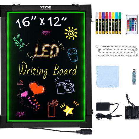 VEVOR Lavagna a LED, Insegna luminosa cancellabile da 16" x 12", Display menu in stile neon, Lavagna artistica con 8 pennarelli a gesso illuminati e telecomando, Ideale per casa, matrimoni, negozi